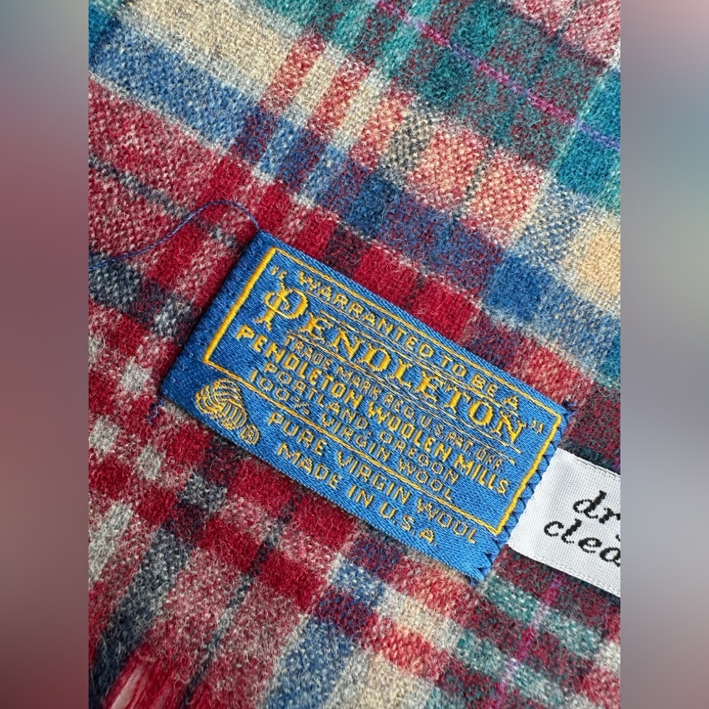 Pendleton Virgin Wool Scarf Multicolor Plaid Made… - image 5